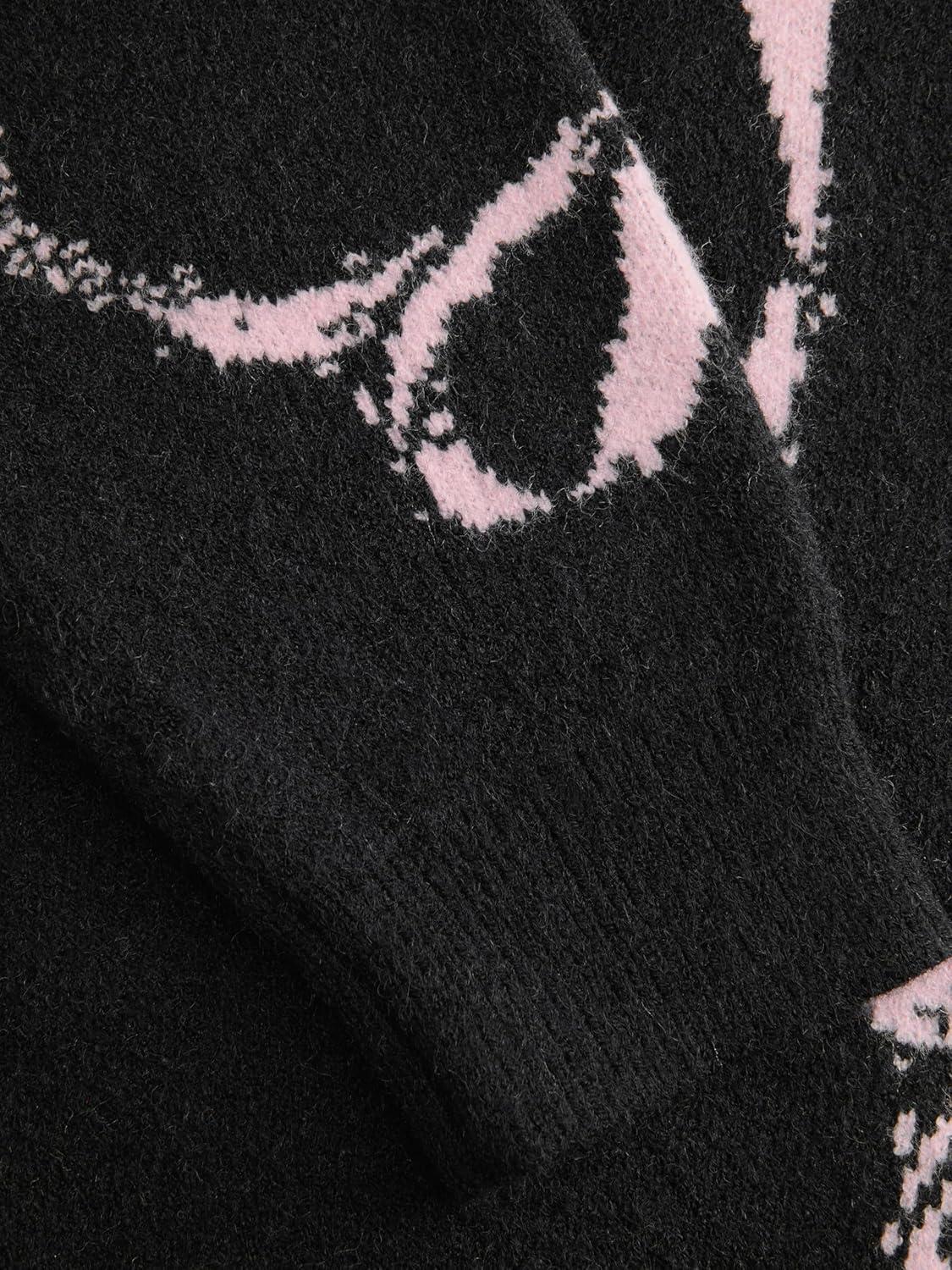 imageCIDER Womens Sweater Bow Knot Cute Y2k Long Sleeve Crew Neck Pullover TopsBlack