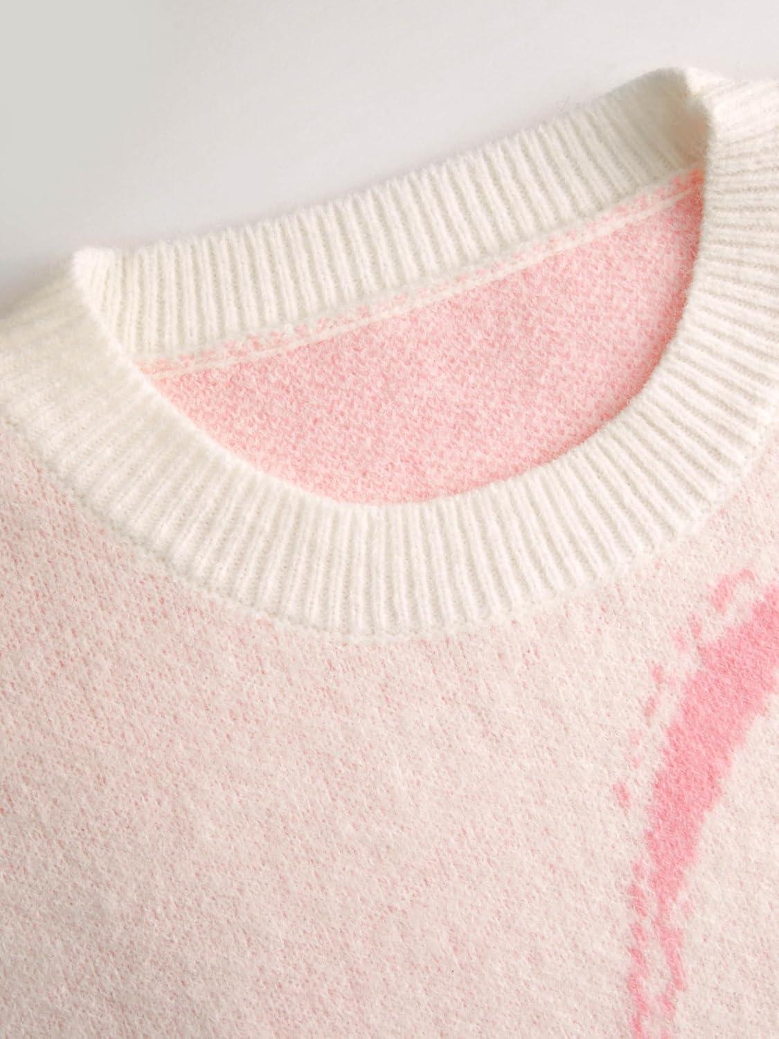 imageCIDER Womens Sweater Bow Knot Cute Y2k Long Sleeve Crew Neck Pullover TopsPink