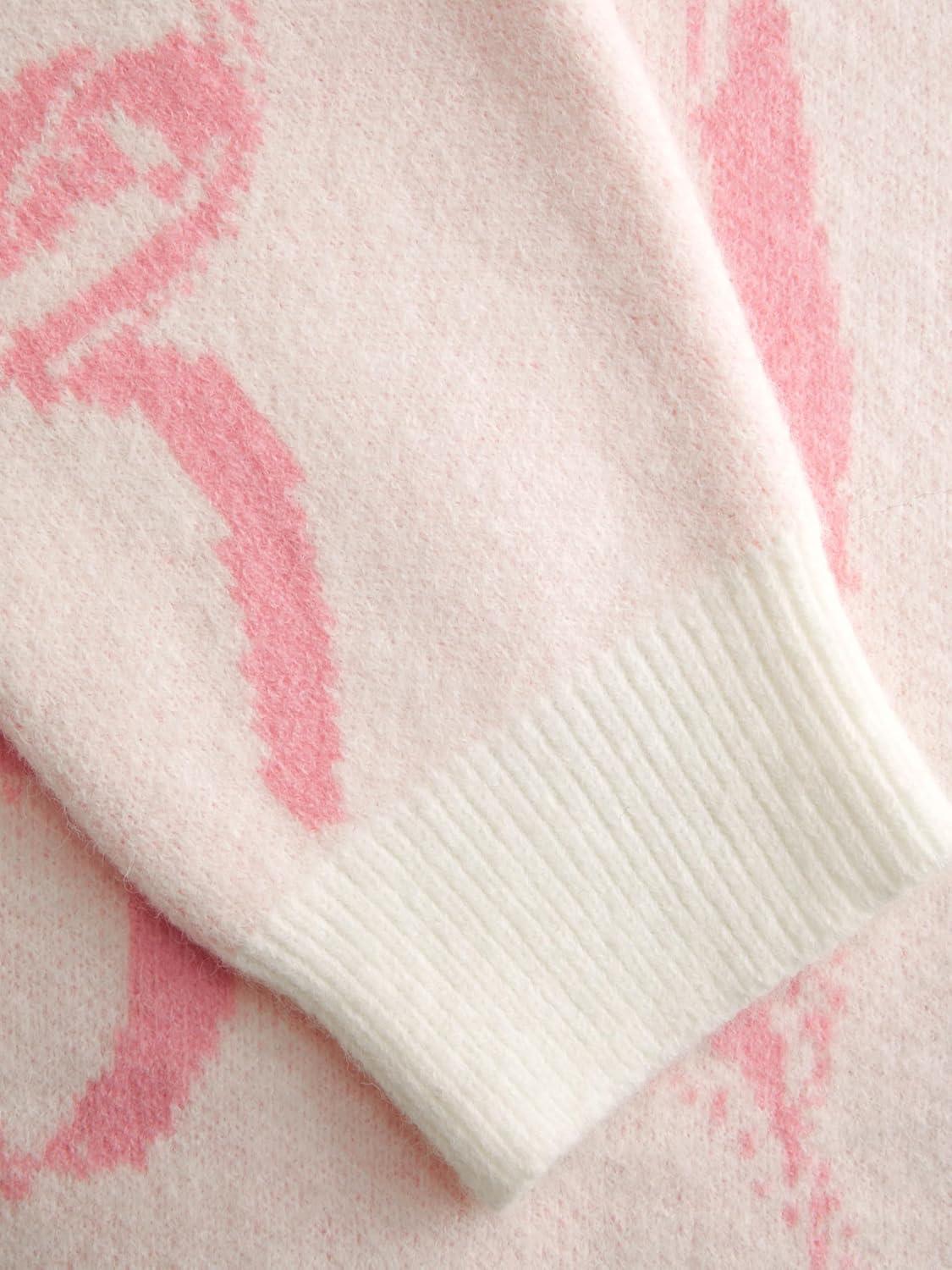 imageCIDER Womens Sweater Bow Knot Cute Y2k Long Sleeve Crew Neck Pullover TopsPink