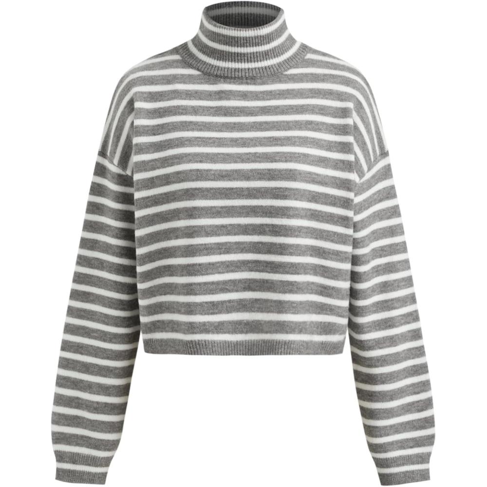 imageCIDER Cropped Sweaters for Women Pear Cute Turtleneck Sweater Long Sleeve Y2K Lantern Sleeve Pullover Fall OutfitsGrey