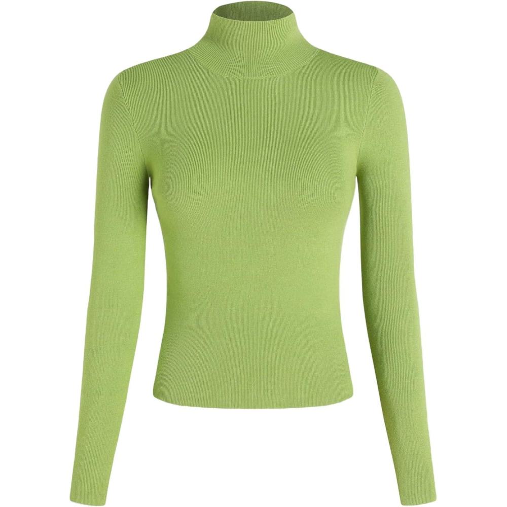 imageCIDER Mock Turtleneck Tops for Women Ribbed Knit Long Sleeve Slim Fitted Fall Solid Sweater T ShirtsGreen