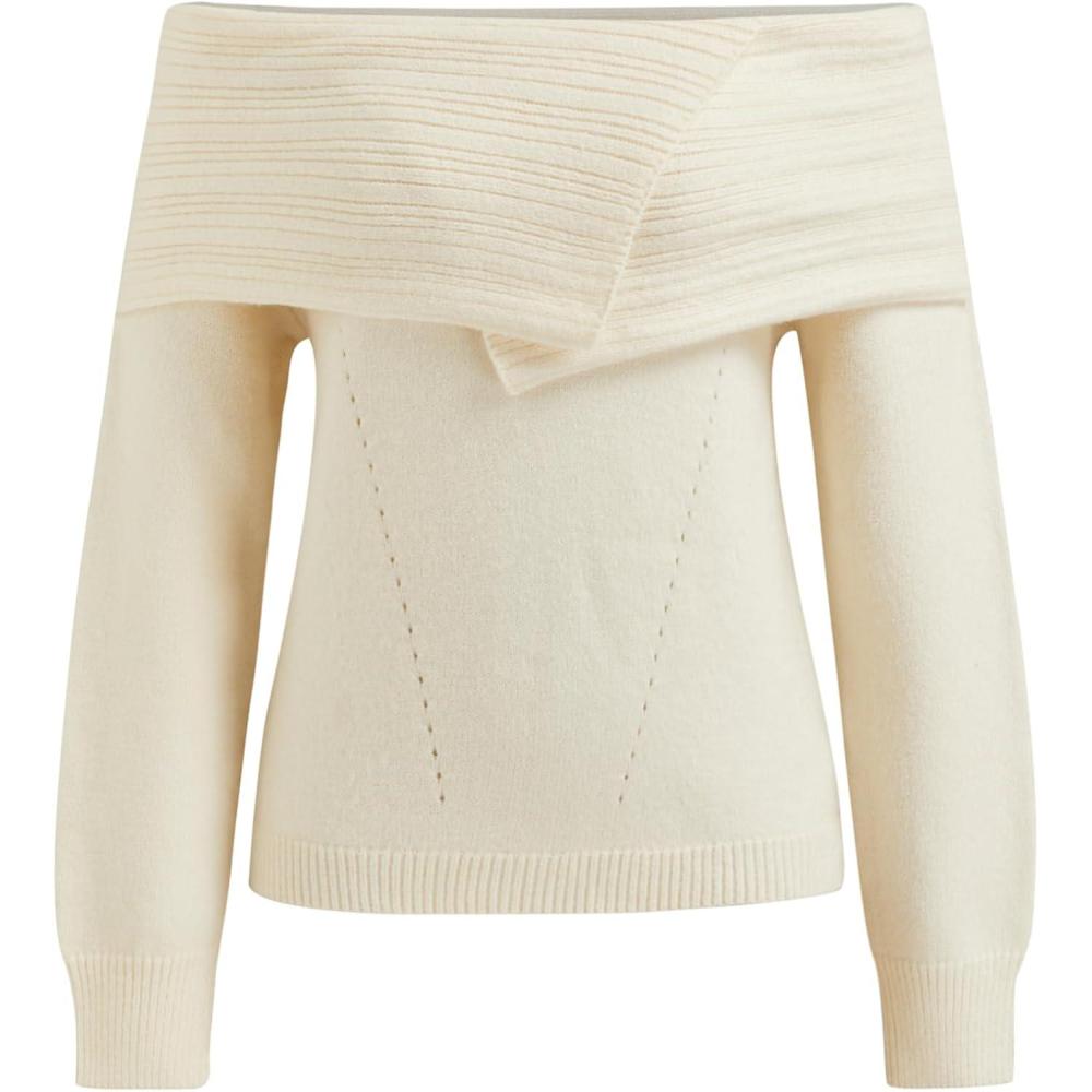 imageCIDER Off Shoulder Knit Sweater Womens Casual Going Out Pullover SweaterBeige