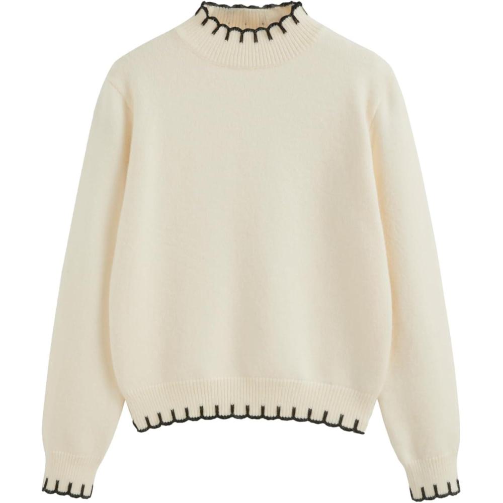 imageCIDER Womens Elegant Turtle Neck Sweater Winter Casual Knit Pullover TopsBeige