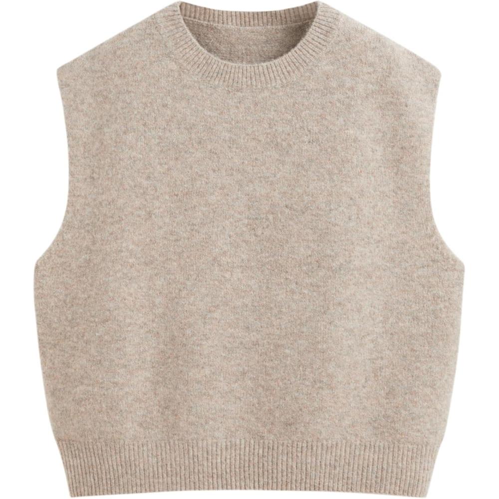 imageCIDER Womens Knit Sweater Vest Loose Fit Sleeveless Round Neck Oversized Pullover SweaterKhaki