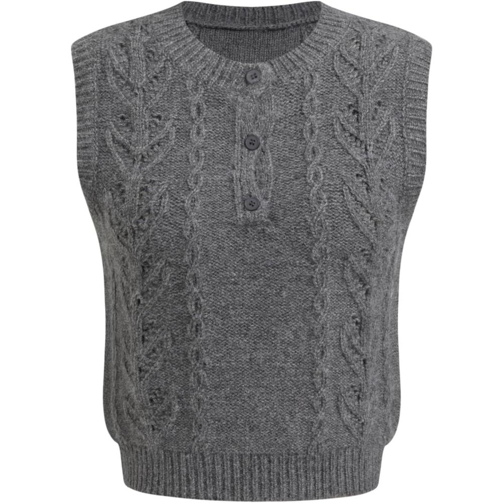 imageCIDER Womens Knitted Sweater Vest Sleeveless Button Down Cable Knit Pullover VestGrey