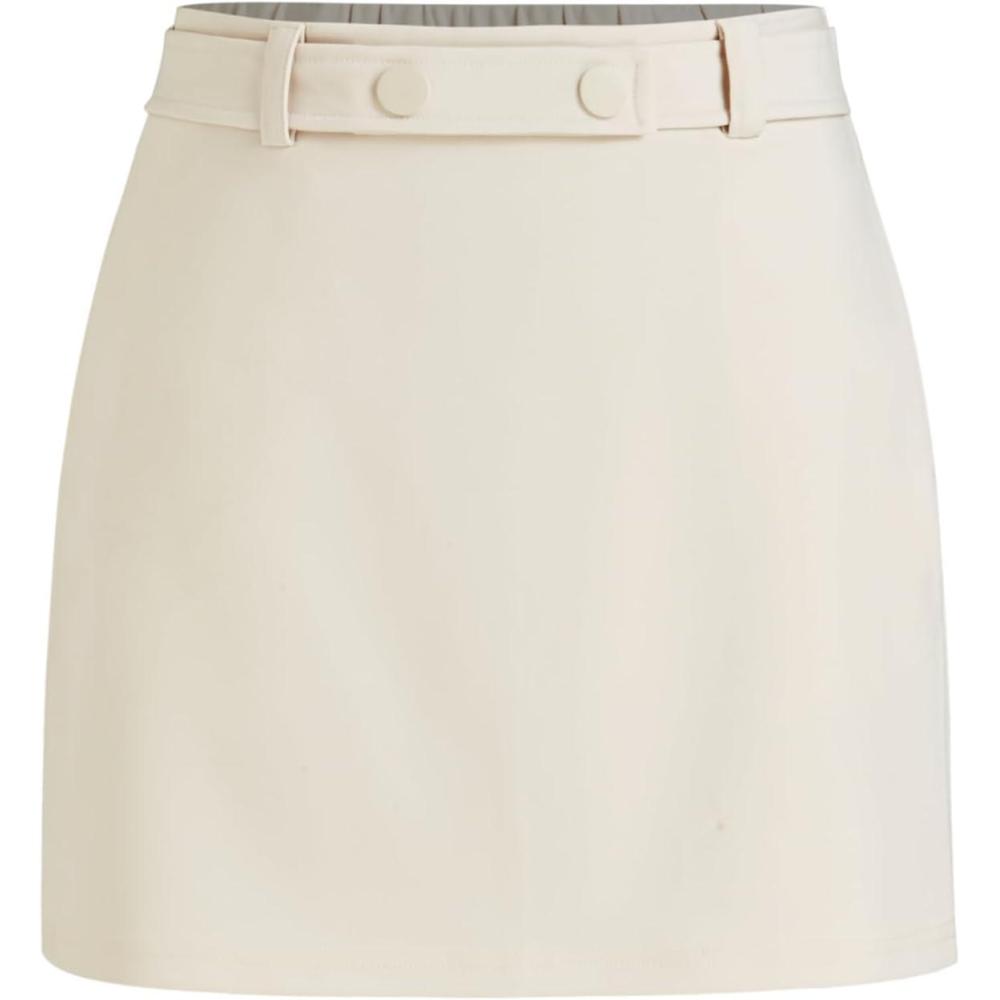 imageCIDER Womens Mini Skirts Solid High Waisted with Belt ampamp Pockets Workwear Beige
