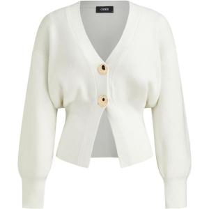 CIDER Cardigan Sweater for Women Knitted Long Sleeve V Neck Trendy Open Front Sweaters with Gold Buttons(White)