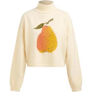 CIDER Cropped Sweaters for Women Pear Cute Turtleneck Sweater Long Sleeve Y2K Lantern Sleeve Pullover Fall Outfits(Beige)