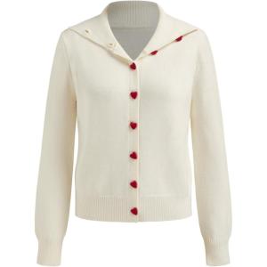CIDER Cute Heart Button Cardigan Women Crew Neck Knit Sweater Fall Cardigan Long Sleeve Casual Classic Sweaters(Beige)