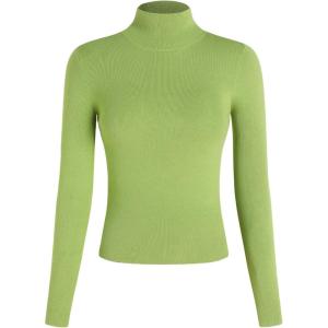 CIDER Mock Turtleneck Tops for Women Ribbed Knit Long Sleeve Slim Fitted Fall Solid Sweater T Shirts(Green)