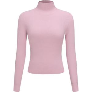 CIDER Mock Turtleneck Tops for Women Ribbed Knit Long Sleeve Slim Fitted Fall Solid Sweater T Shirts(Pink)