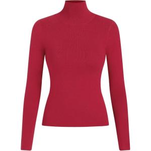 CIDER Mock Turtleneck Tops for Women Ribbed Knit Long Sleeve Slim Fitted Fall Solid Sweater T Shirts(Red)