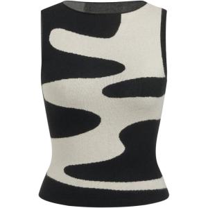 CIDER Sleeveless Knit Tank Top Going Out Y2k Wave Pattern(Black)