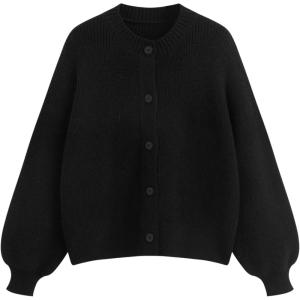 CIDER Womens Button Down Long Sleeve Crew Neck Cardigan Sweater Knitwear Casual Soft(Black)