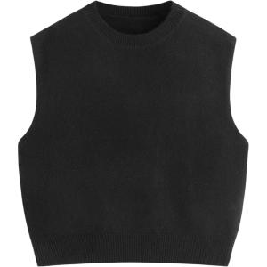 CIDER Women’s Knit Sweater Vest Loose Fit Sleeveless Round Neck Oversized Pullover Sweater(Black)