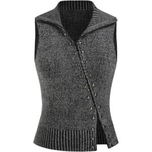 CIDER Womens Knit Vest Sleeveless Cardigan Button Down Sweater Top(Dark Grey)