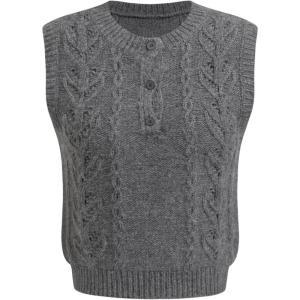 CIDER Womens Knitted Sweater Vest Sleeveless Button Down Cable Knit Pullover Vest(Grey)