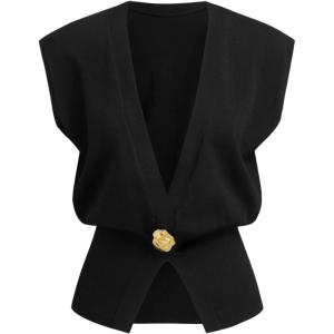 CIDER Womens Sweater Vest Deep V Neck Sleeveless Lightweight Vest Tank Tops Business Casual Trendy Outfits(Black)