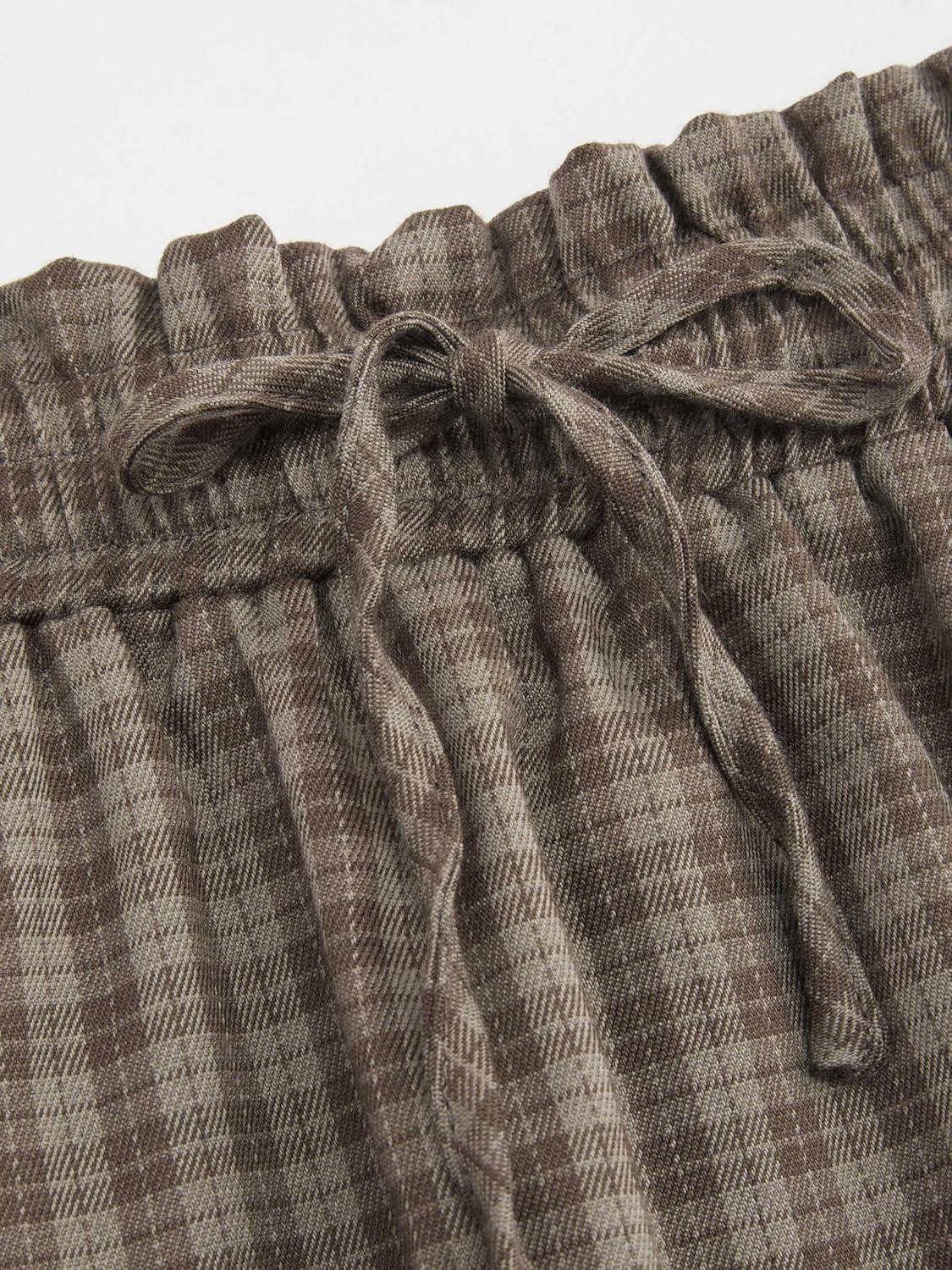 imageCIDER Elastic Waist Check Knotted Tiered Maxi SkirtBrown