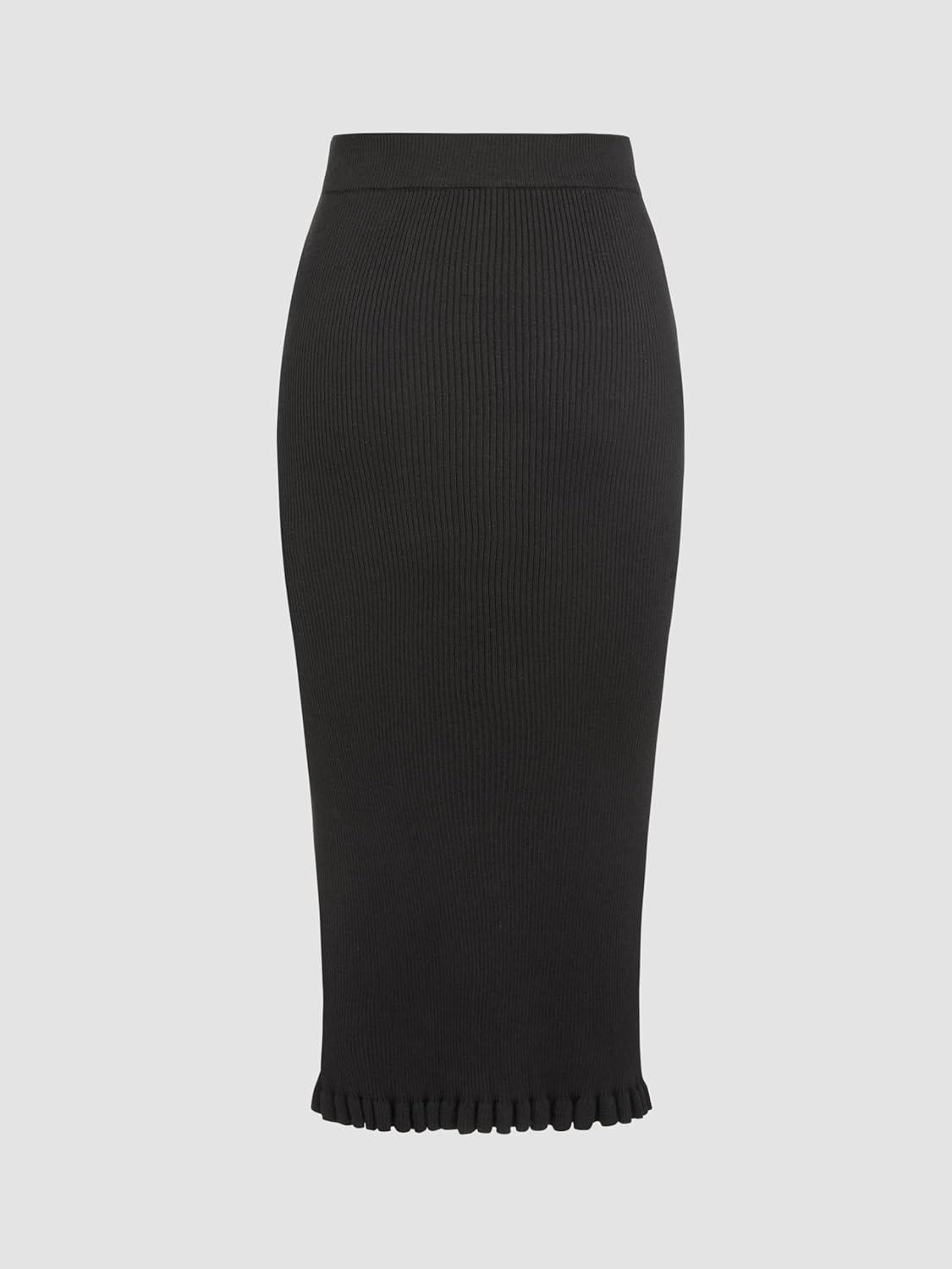 imageCIDER Mid Waist Solid Split Knit Midi SkirtBlack