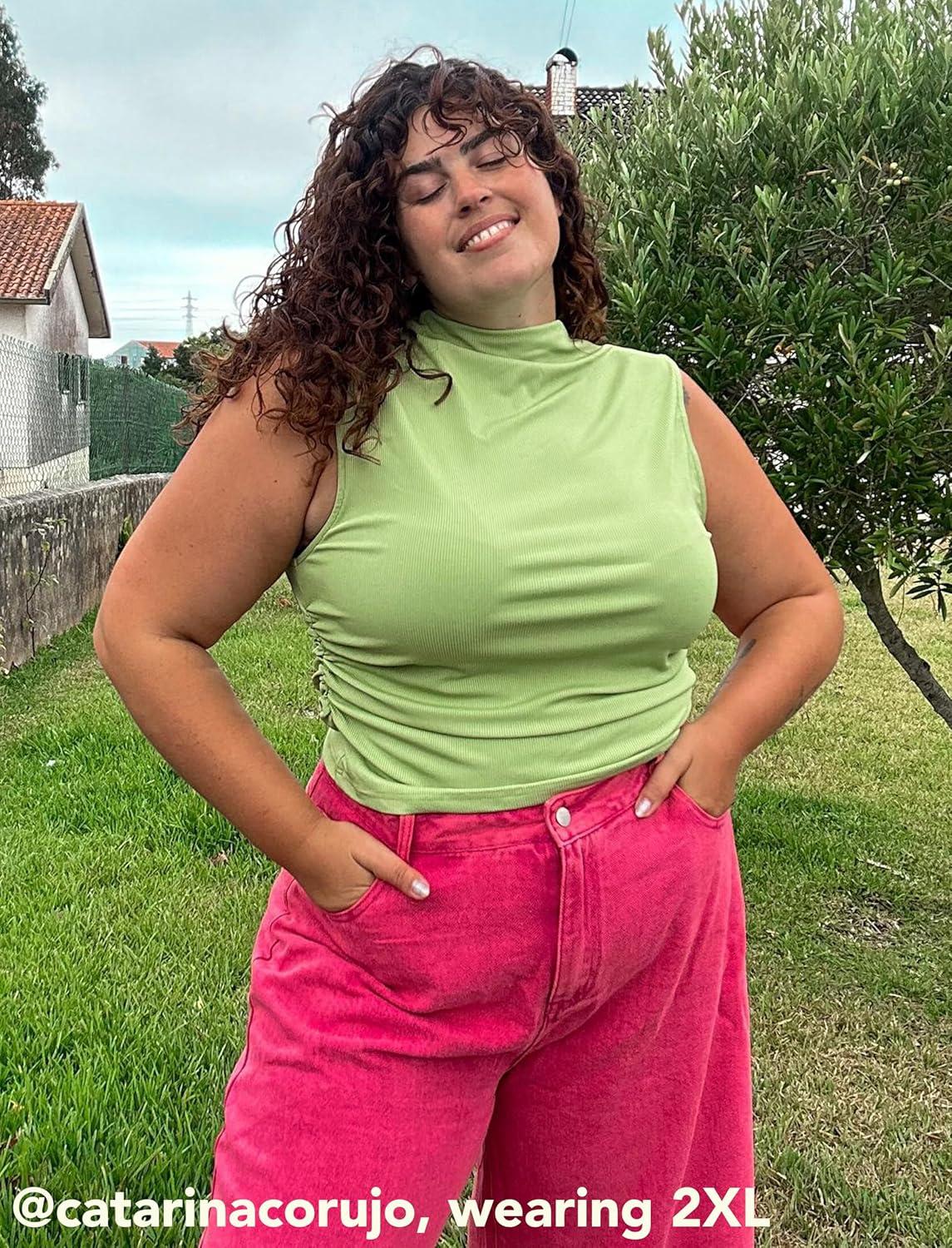 imageCIDER Solid High Neck Sleeveless Ruched Tank Top Curve ampamp PlusGreen