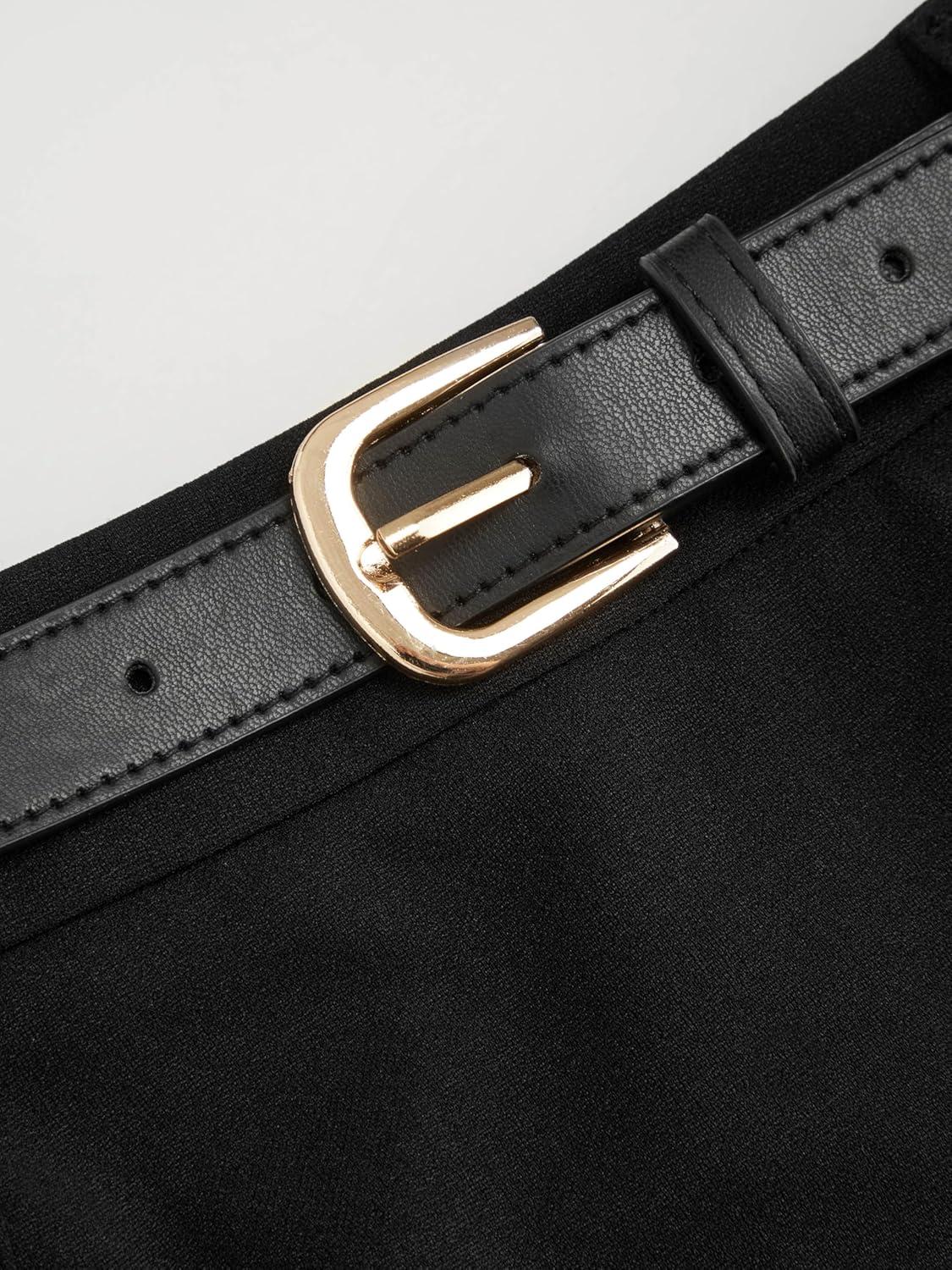 imageCIDER Women Maxi Skirt Long High Waist ALine Skirt with BeltBlack