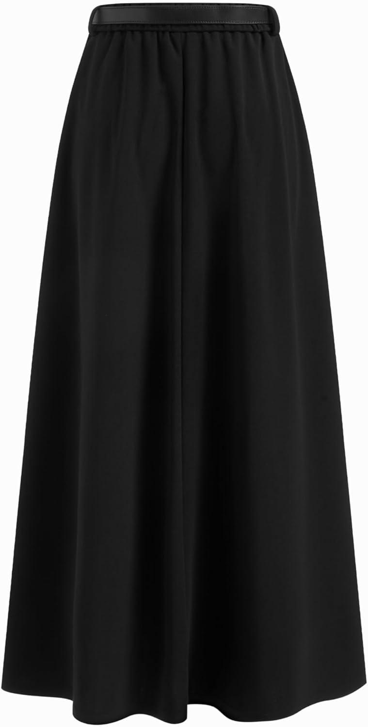 imageCIDER Women Maxi Skirt Long High Waist ALine Skirt with BeltBlack