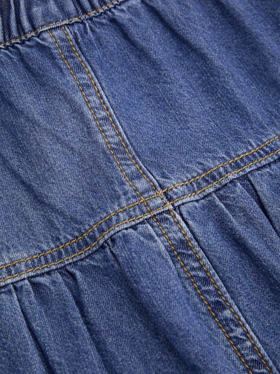 imageCIDER Womens Jean Long Skirts Tiered Denim High Elastic Waisted Western Cowgirl Midi SkirtsMid Blue