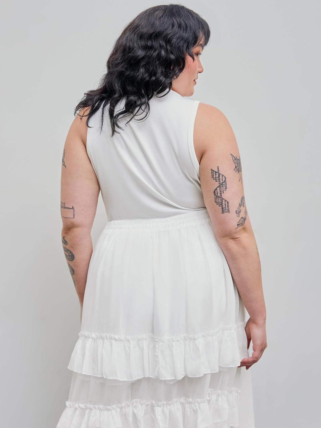 imageCIDER Womens Round Neckline Sleeveless Knit Bodysuit Plus SizeWhite