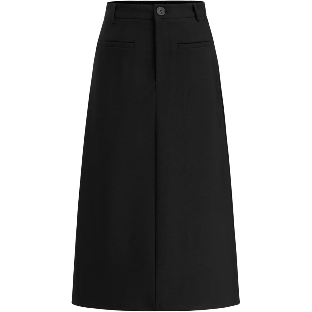 imageCIDER Elegant Midi Skirt for Women Versatile High Waist Office Casual Workwear SkirtsBlack