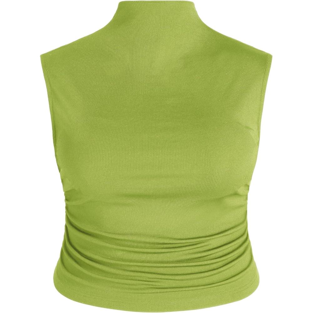 imageCIDER Solid High Neck Sleeveless Ruched Tank Top Curve ampamp PlusGreen
