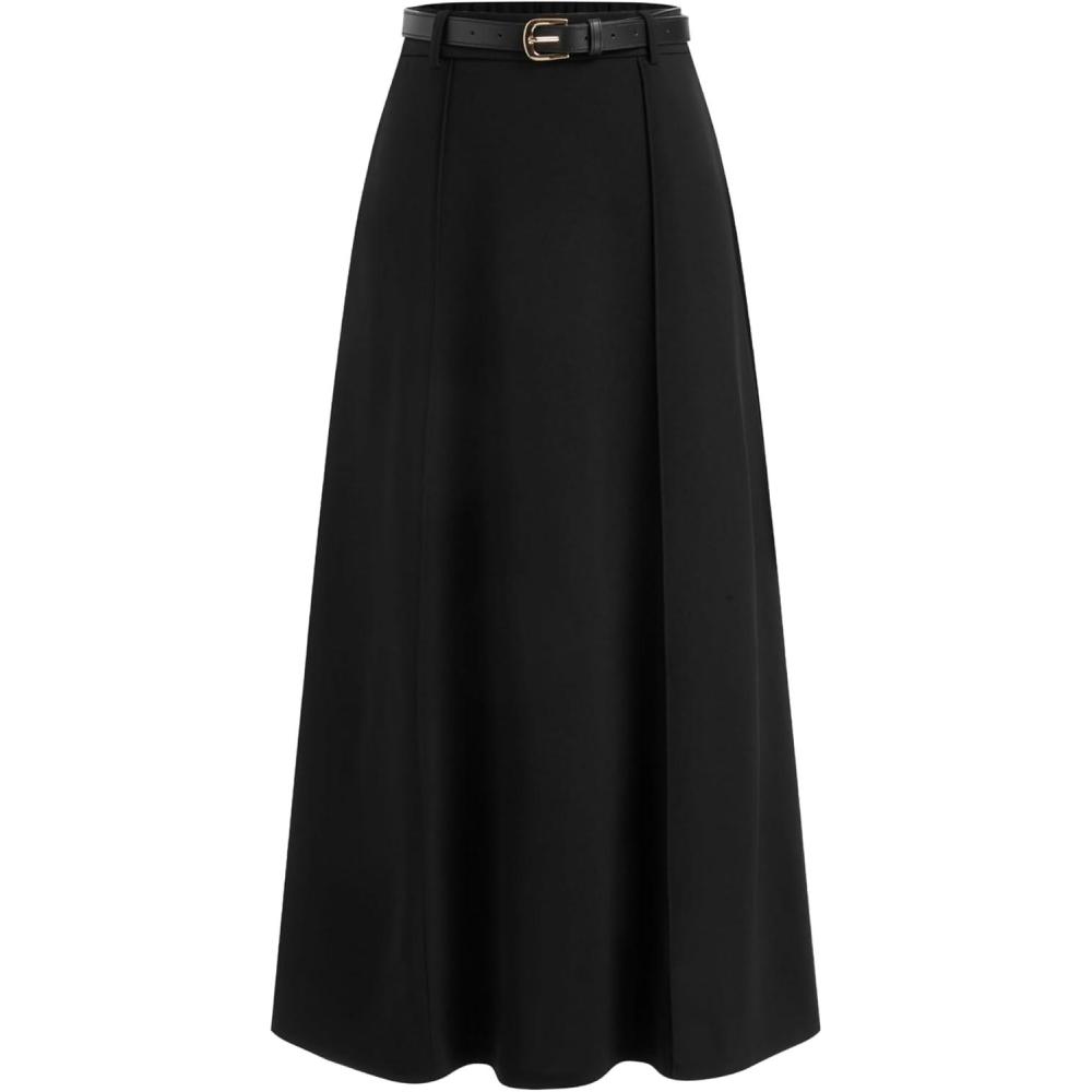imageCIDER Women Maxi Skirt Long High Waist ALine Skirt with BeltBlack