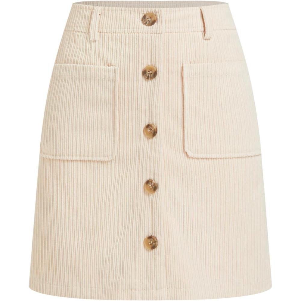 imageCIDER Womens Corduroy A Line Mini Casual Skirt Button Down with Pocket 2025 FallBeige