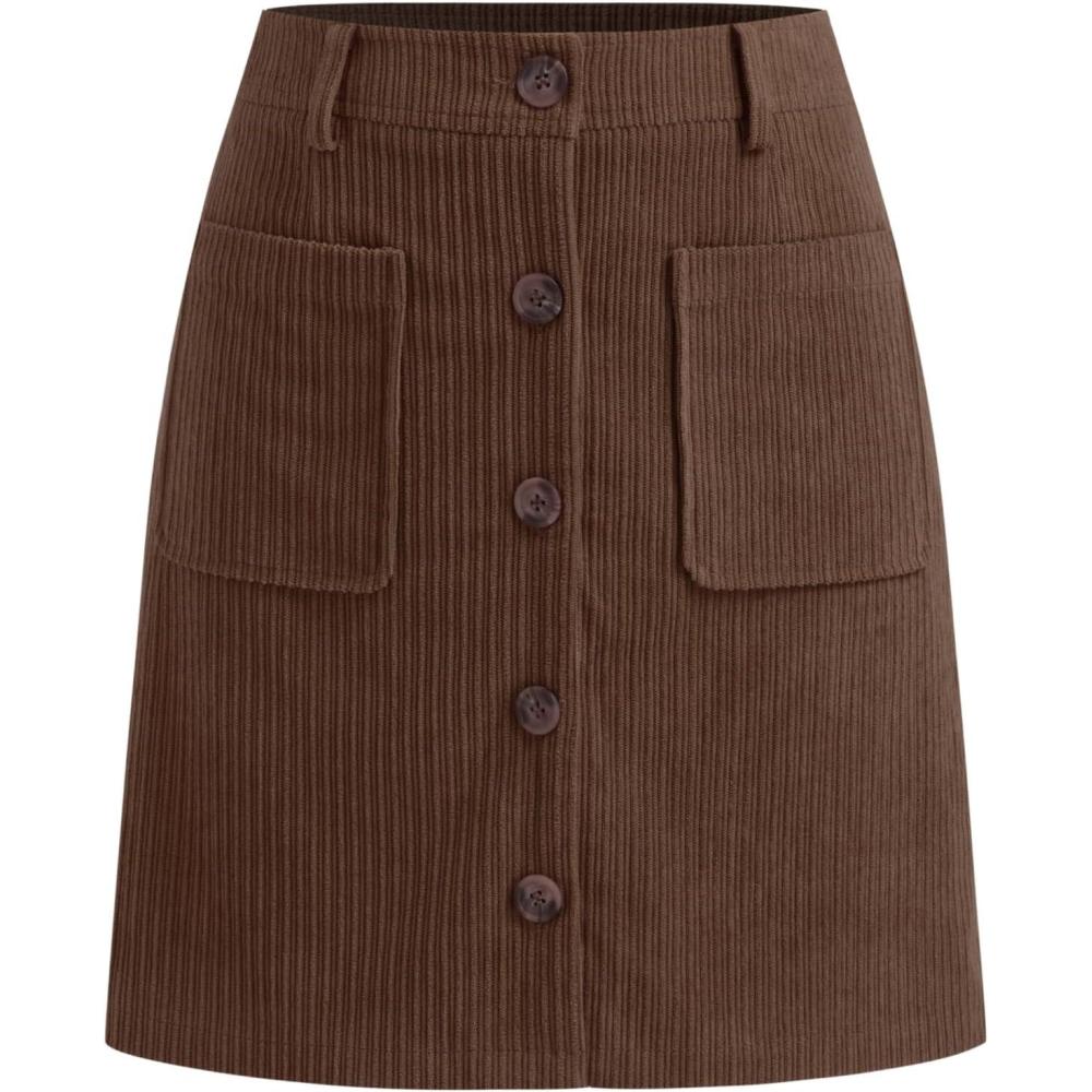imageCIDER Womens Corduroy A Line Mini Casual Skirt Button Down with Pocket 2025 FallBrown