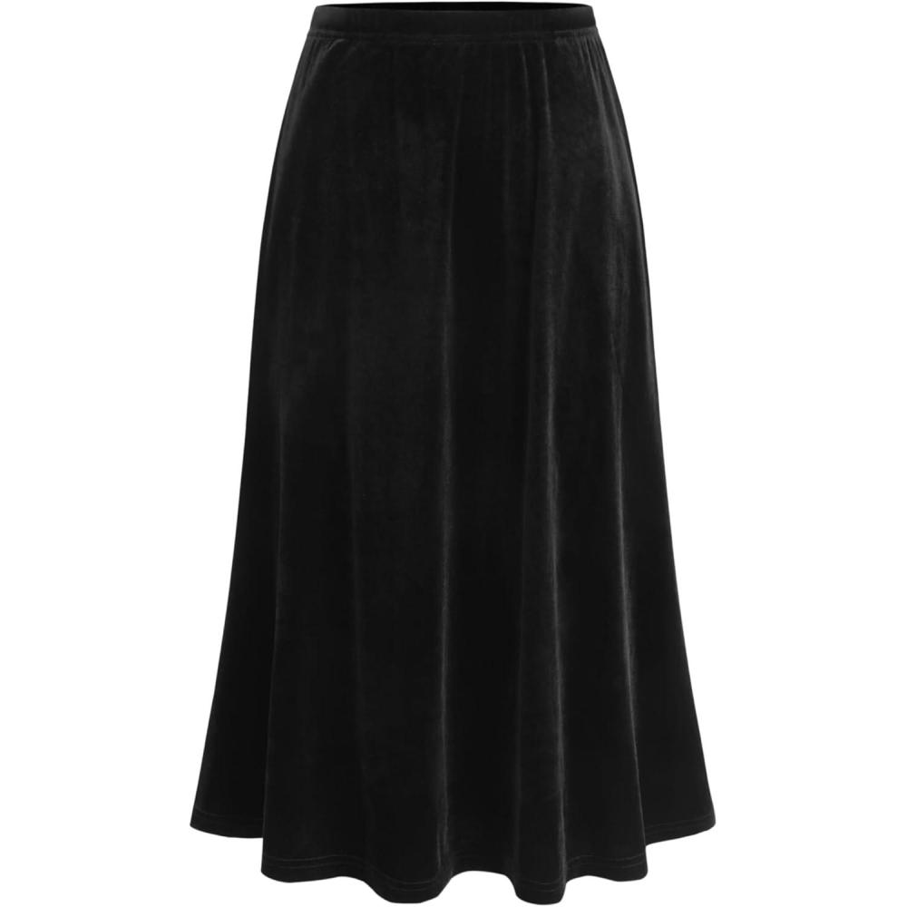 imageCIDER Womens Velvet Skirt ALine Elastic Waist Casual SkirtBlack