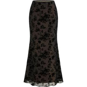 CIDER Floral Print Mesh Maxi Skirt Women’s Elegant Evening Date Night Party Skirt(Black)