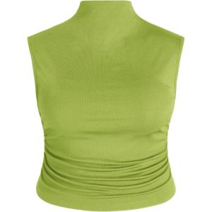 CIDER Solid High Neck Sleeveless Ruched Tank Top Curve & Plus(Green)