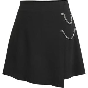 CIDER Women Asymmetric Skort Mini Skirt with Chain Elastic Waist(Black)