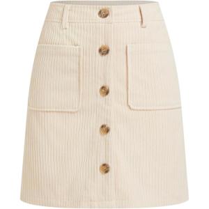 CIDER Womens Corduroy A Line Mini Casual Skirt Button Down with Pocket 2025 Fall(Beige)