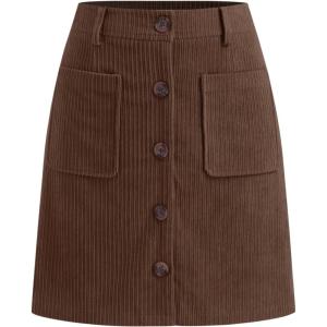 CIDER Womens Corduroy A Line Mini Casual Skirt Button Down with Pocket 2025 Fall(Brown)