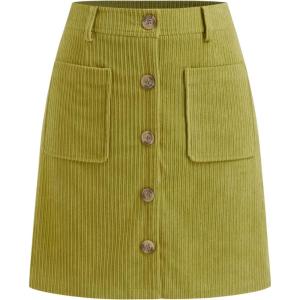 CIDER Womens Corduroy A Line Mini Casual Skirt Button Down with Pocket 2025 Fall(Matcha Green)