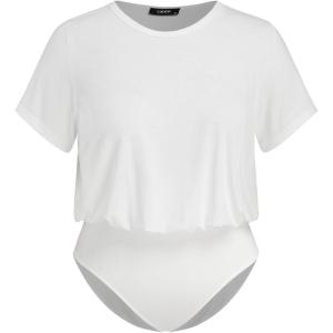 CIDER Women’s Jersey Round Neck Solid Bodysuit Plus Size(White)