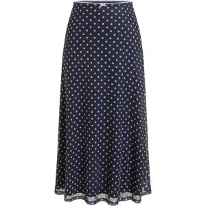 CIDER Womens Polka Dot Skirts Mesh High Waist Boho Flowy Long Midi Skirts(Blue)