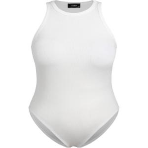 CIDER Women’s Round Neckline Sleeveless Knit Bodysuit Plus Size(White)