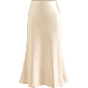 CIDER Womens Satin Elegant Skirts Mid Waist Midi Date Night Party Skirt(Beige)