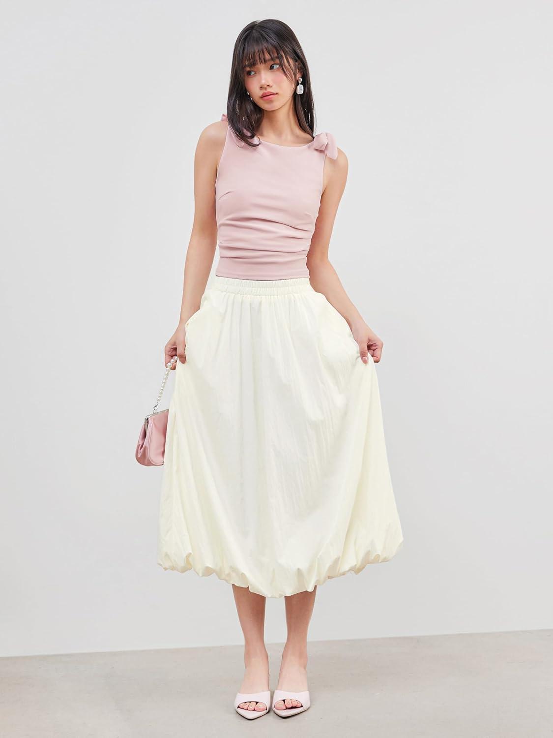 imageCIDER Crop Tank Tops for Women Bowknot Ruched Solid Scoop Neck Sleeveless Fitted TopsPink