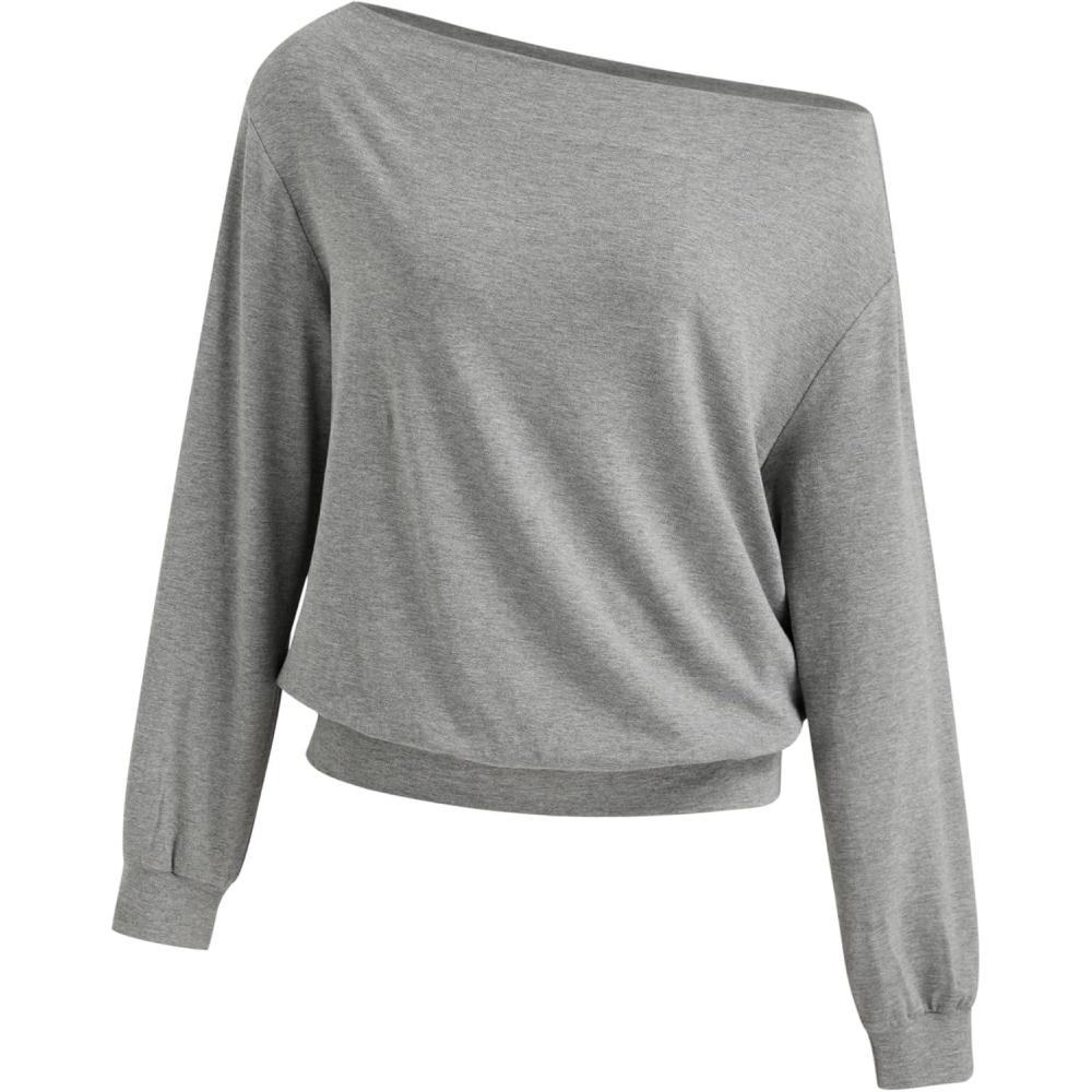 imageCIDER Off The Shoulder Sweatshirt for Women Long Sleeve One Shoulder Casual Pullover Top Fall TrendyDark Grey