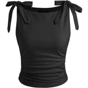 CIDER Crop Tank Tops for Women Bowknot Ruched Solid Scoop Neck Sleeveless Fitted Tops(Black)