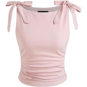 CIDER Crop Tank Tops for Women Bowknot Ruched Solid Scoop Neck Sleeveless Fitted Tops(Pink)
