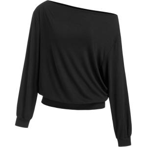 CIDER Off The Shoulder Sweatshirt for Women Long Sleeve One Shoulder Casual Pullover Top Fall Trendy(Black)